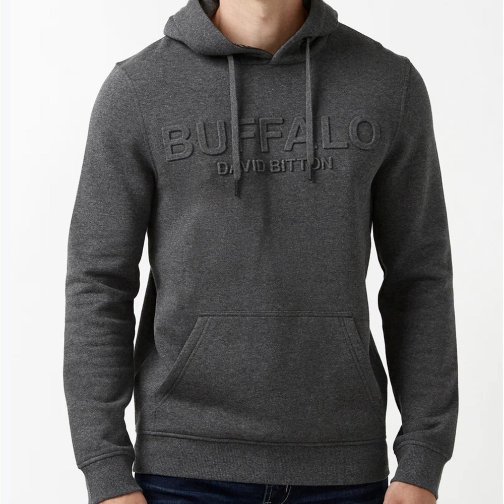 Buffalo‎ David Bitton Fadol Hoodie Embossed Logo Charcoal Men's Size Small NWT